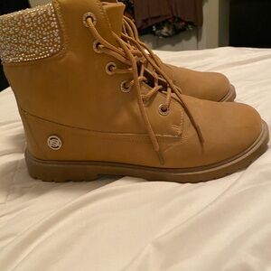 Zara Brown Lace-Up Combat Boots with Studded Cuff